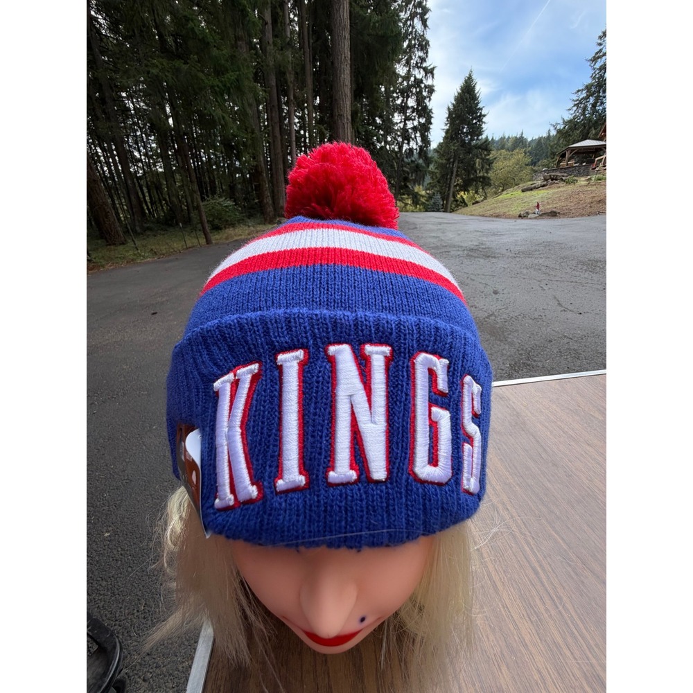 Sacramento Kings New Era Youth City Edition Pom Beanie Blue Red Knit Hat NWT